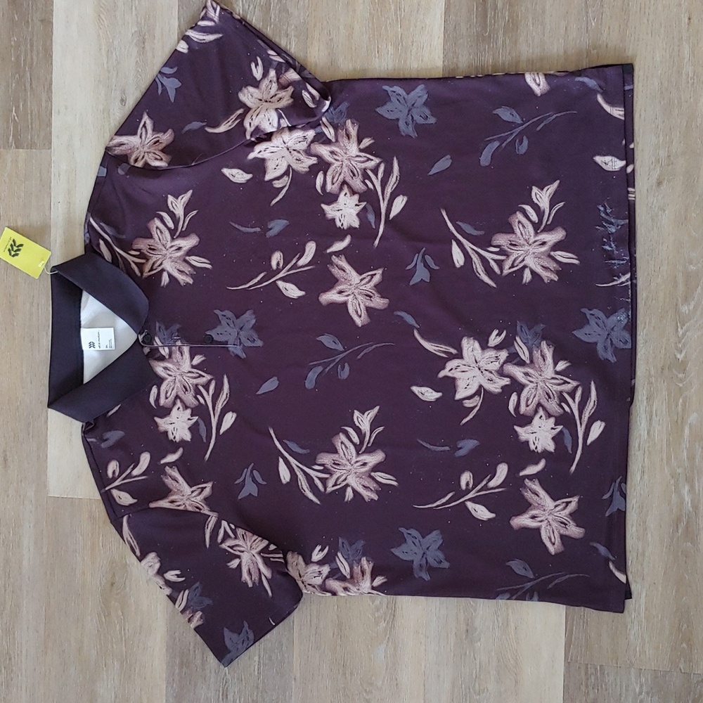 NWT All in Motion Men's Black Floral Textured Polo Size 2XL